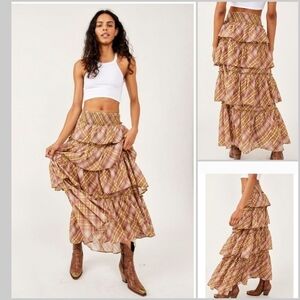 Free‎ People Sawyer Ruffle Maxi Plaid Skirt